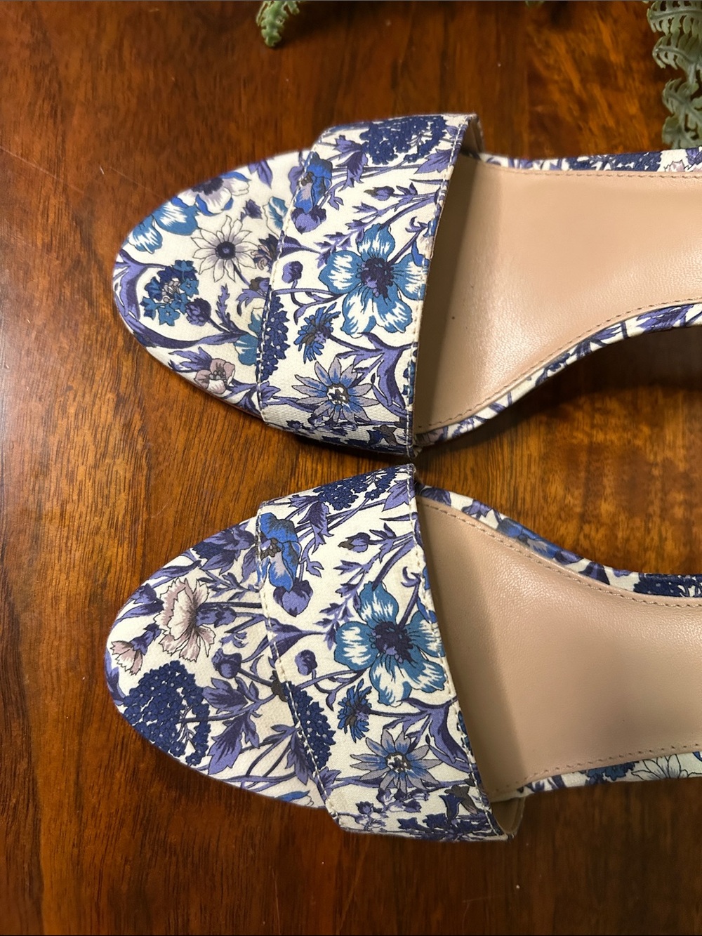 Blue and White Floral Ankle-Strap Heels *Like New* - Picture 4 of 6